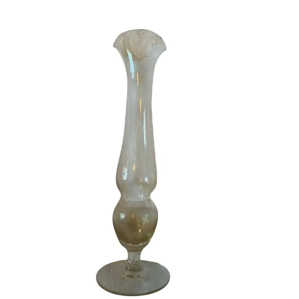 Vintage Clear Glass Bud Vase Tall Ruffled Flared Rim Pedestal Foot Flower Vase